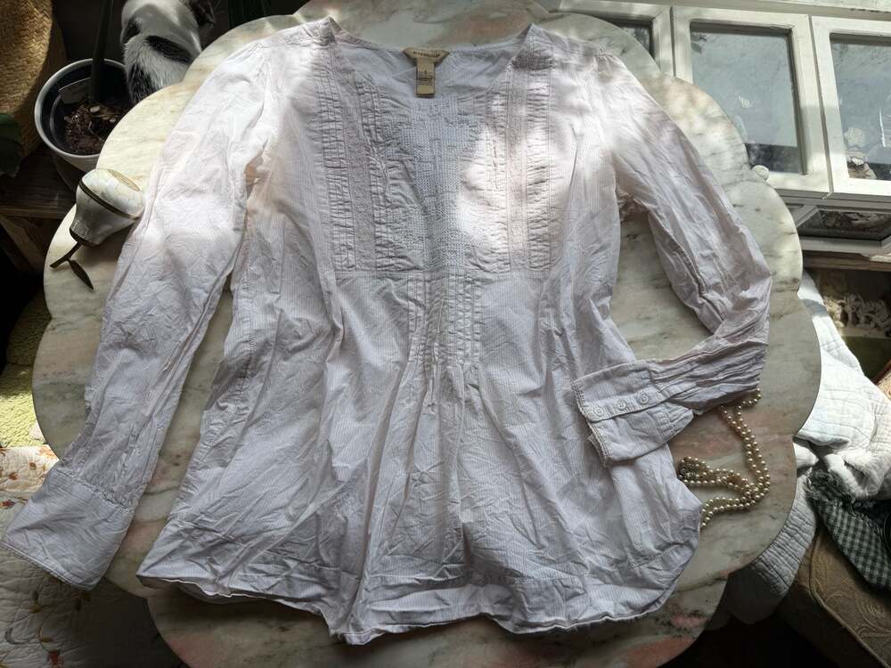 Bit & Bridle Embroidered Pintuck Blouse White Size S